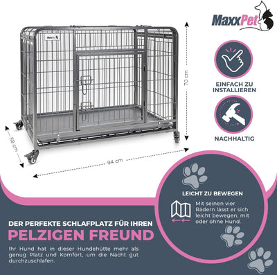 MaxxPet Hundebox - Hundekäfig - Faltbarer Metall-Hundekäfig - Inklusive Hundekissen - Hundetransport
