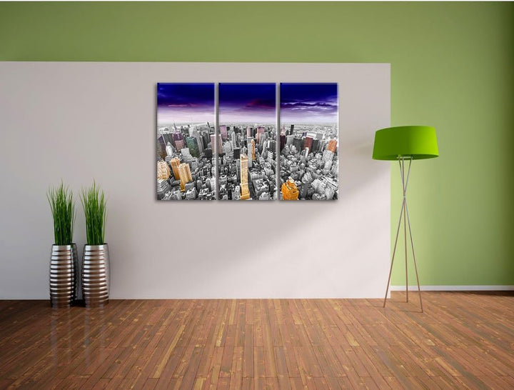 Pixxprint Skyline New York / 3-Teilig/Gesamtmass 120cm Leinwandbild bespannt auf Holzrahmen/Wandbild