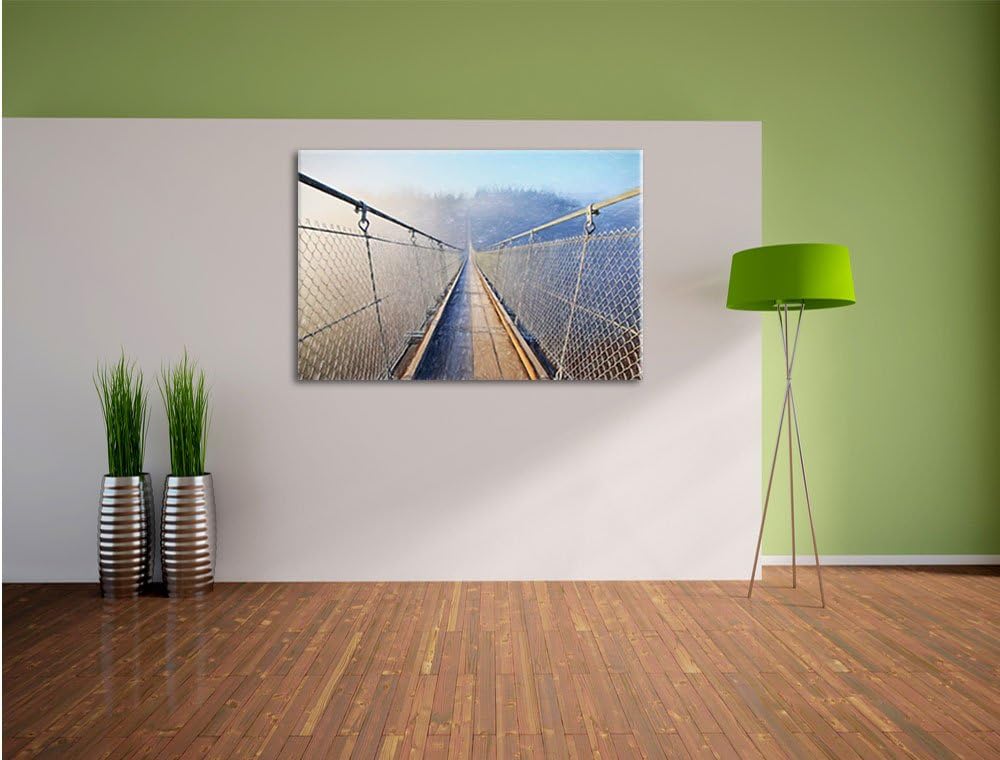 Pixxprint Hängeseilbrücke im Nebelschimmer als Leinwandbild/Grösse: 100x70 cm/Wandbild/Kunstdruck/fe