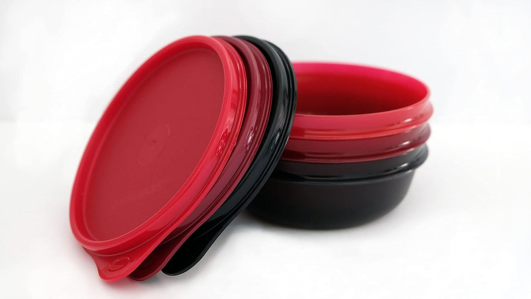 Tupperware Set (3) Kühlschrank Hit-Parade 300 ml schwarz rot dunkelrot kleine Hitparade Mini Panoram