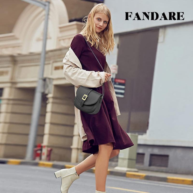 FANDARE Damen Umhängetasche Schultertasche Leder Crossbody Bag Damentasche Schulterriemen Frauen Abe