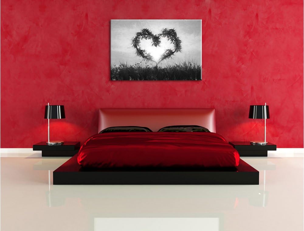 Pixxprint Herz aus Bambus Kunst / 100x70cm Leinwandbild bespannt auf Holzrahmen/Wandbild Kunstdruck