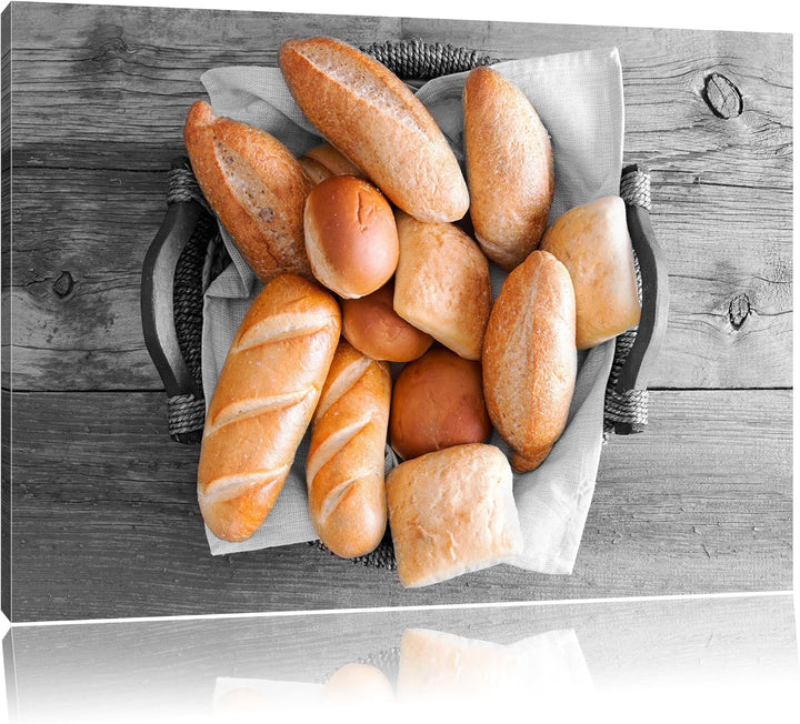 Leckere Knusprige Brötchen schwarz/weiss Format: 100x70 auf Leinwand, XXL riesige Bilder fertig gera