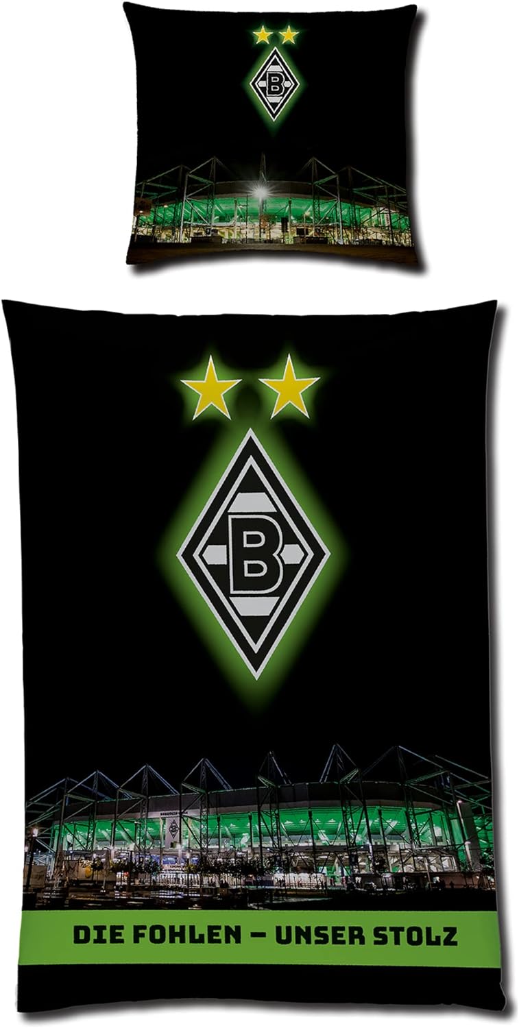Borussia Mönchengladbach Wende-Bettwäsche - Borussia-Park Leuchtet im Dunkeln 135 x 200 + 80 x 80 cm