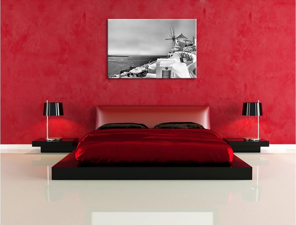 Monocrome, Stadt am Meer, Format: 100x70 auf Leinwand, XXL riesige Bilder fertig gerahmt mit Keilrah