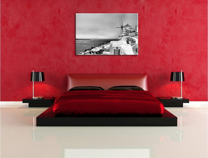 Monocrome, Stadt am Meer, Format: 100x70 auf Leinwand, XXL riesige Bilder fertig gerahmt mit Keilrah