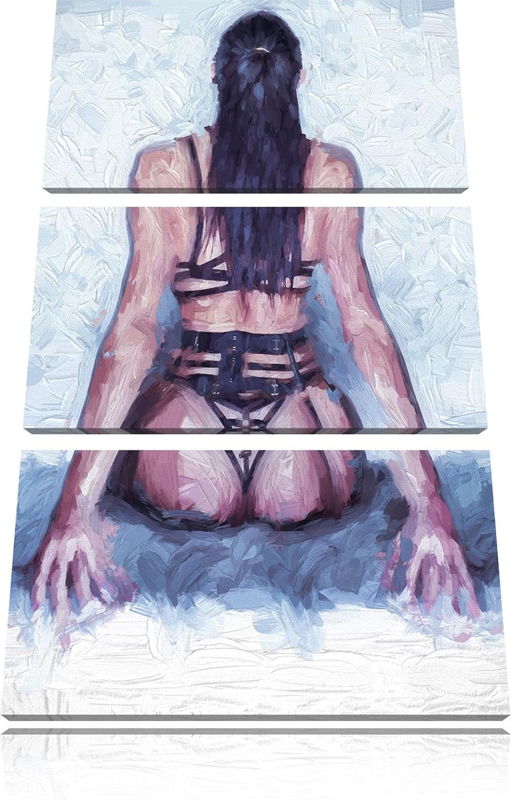 Pixxprint Brünette Frau in sexy Dessous als Leinwandbild/Grösse: 3 Teilig (120x80 cm) cm/Wandbild/Ku