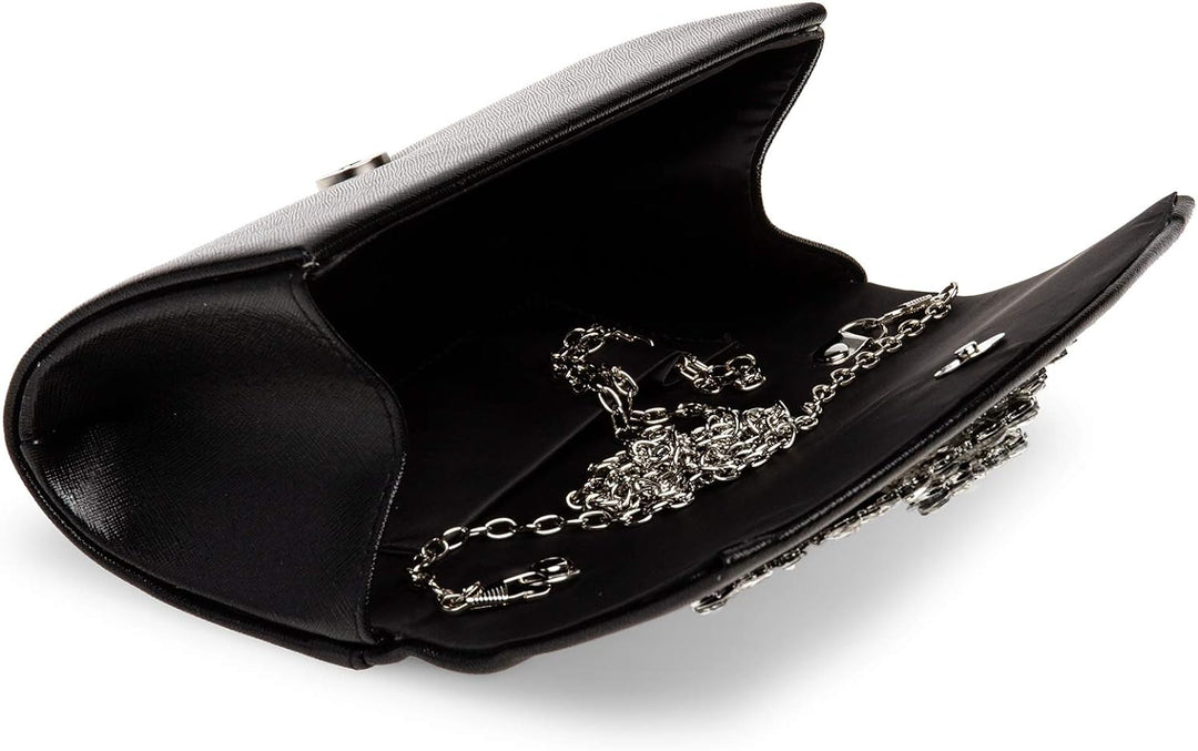 Caspar TA509 Damen Metallic Clutch Tasche mit ausgefallenem Strass Dekor Einheitsgrösse Schwarz, Ein