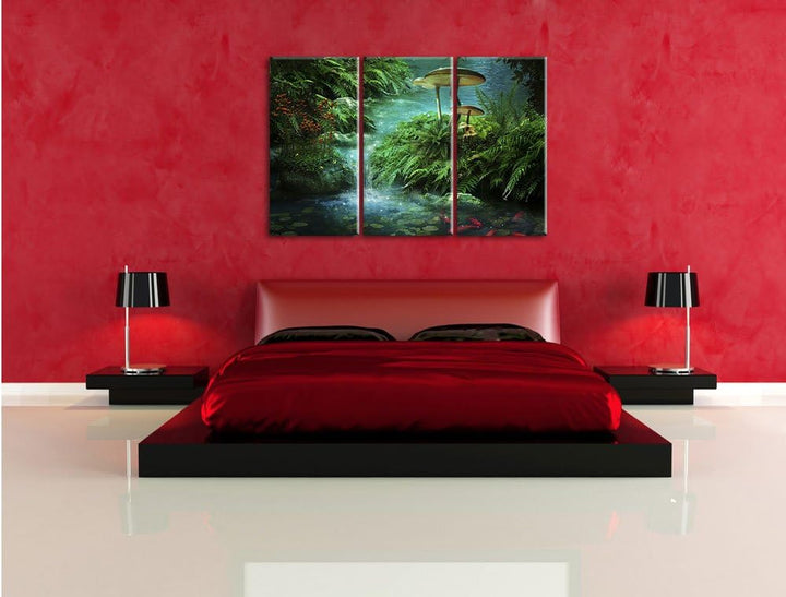 Pixxprint magischer Märchenwald als Leinwandbild - Grösse: 3-Teilig (120x80cm) - Wandbild - Kunstdru