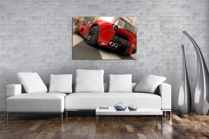 deyoli eleganter roter Sportwagen im Format: 80x60 als Leinwandbild, Motiv fertig gerahmt auf Echtho