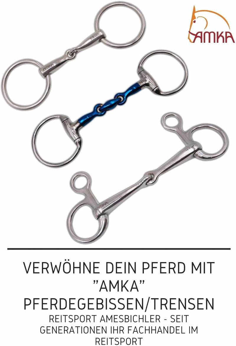 AMKA Knebeltrense Schenkeltrense doppelt gebrochen mit Kupferrolle Edelstahl Stärke 15 mm Ringe 45 m