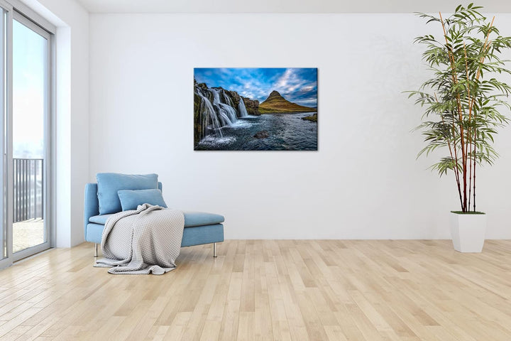 deyoli atemberaubende Wasserfälle in Island Format: 100x70 als Leinwand, Motiv fertig gerahmt auf Ec