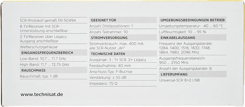 TechniSat Universal-SCR 8+2 LNB - Einkabel-LNB mit Zwei Legacy-Ausgängen (Sat-LNB mit Wetterschutzge