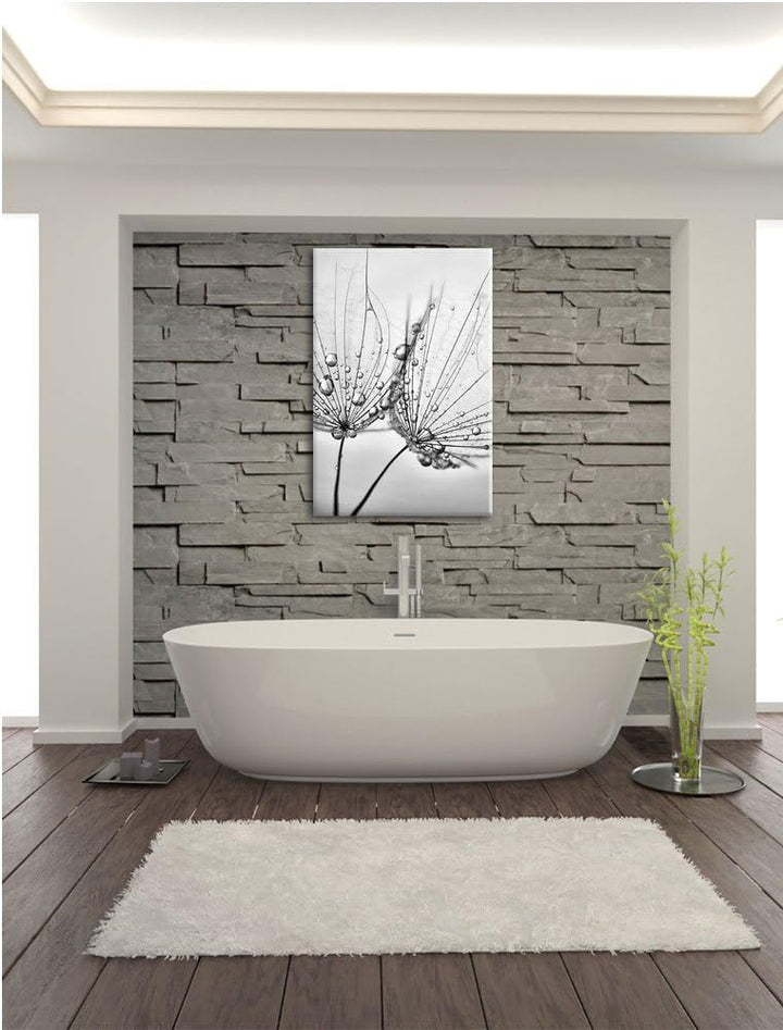 Pixxprint Monocrome, Pusteblumen mit Tautropfen, Format: 100x70 auf Leinwand, 100x70