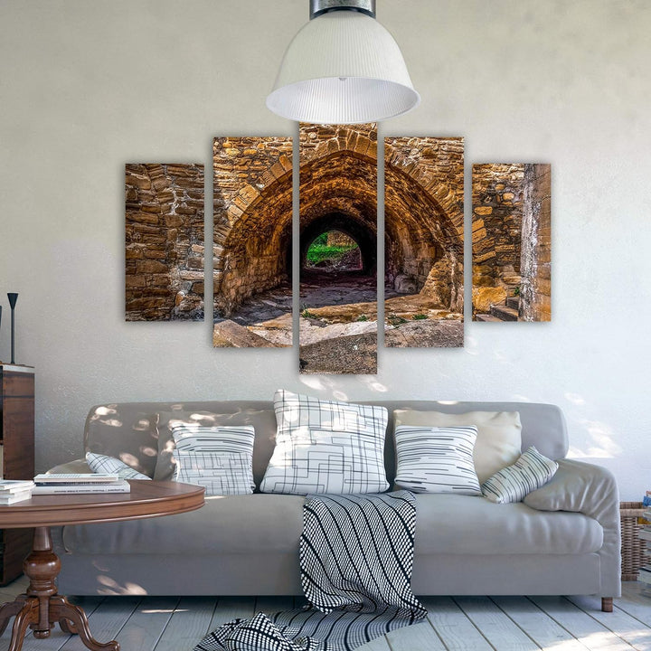 Feeby Bild auf Leinwand Architektur 5 Teilig Modern Landschaft Tunnel orange 200x100 cm Leinwandbild