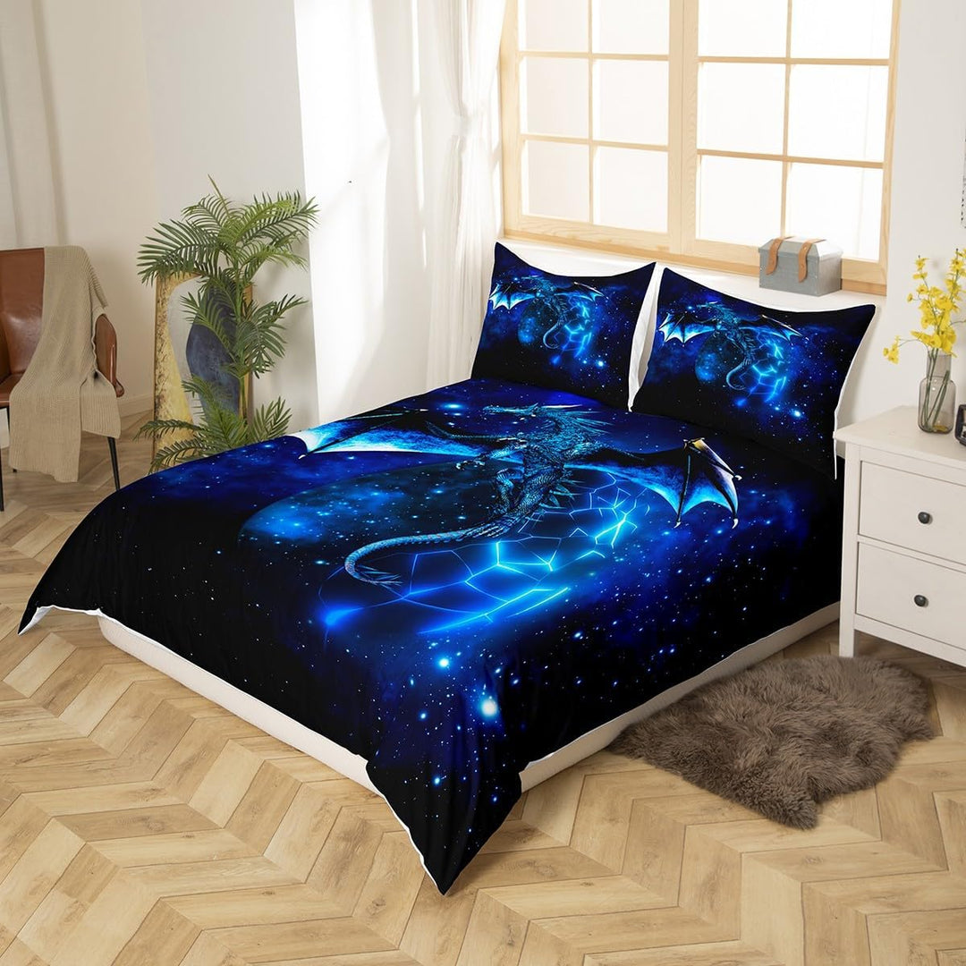 Loussiesd Galaxy Dragon Bettbezug 135x200 cm Kinder Chic Weltraum Sternenhimmel Bettw?sche Set Dschu