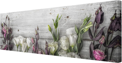 Bilderwelten Leinwandbild - Tulpen-Rose Shabby Holzoptik - Panorama Quer, 40cm x 120cm, 40cm x 120cm