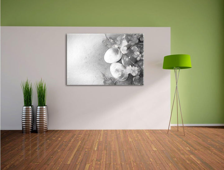 Pixxprint Kunstvolle Ostereier Kohle Zeichnung Effekt, Format: 100x70 auf Leinwand, XXL riesige Bild