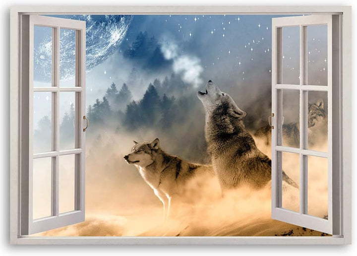 Feeby Viles - Leinwand Bilder - Fensterblick Natur- 90x60 cm- Deko Wohnzimmer - Wandbilder Schlafzim