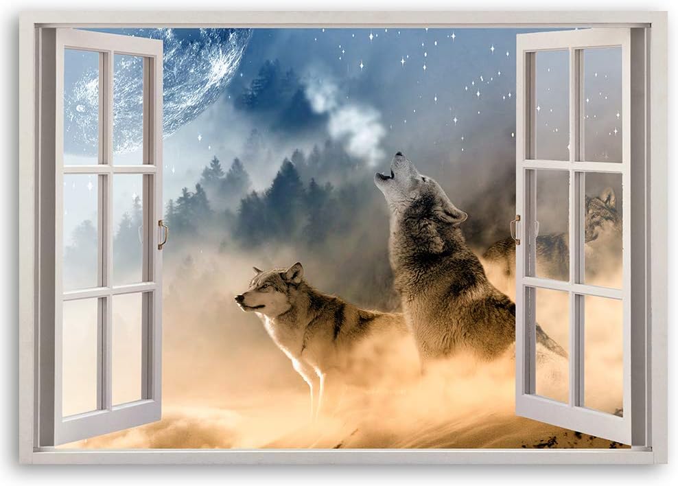 Feeby Leinwand Bilder - Fensterblick Natur- 90x60 cm- Deko Wohnzimmer - Wandbilder Schlafzimmer - De