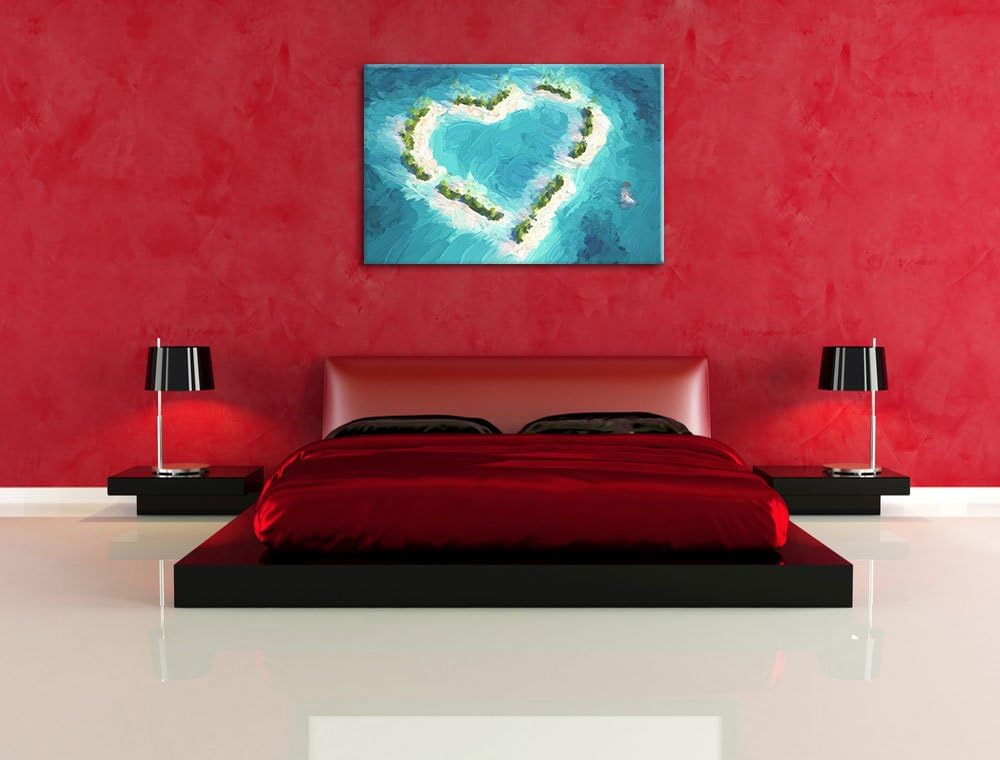 Pixxprint Herz geformt aus Inseln als Leinwandbild/Grösse: 100x70 cm/Wandbild/Kunstdruck/fertig besp