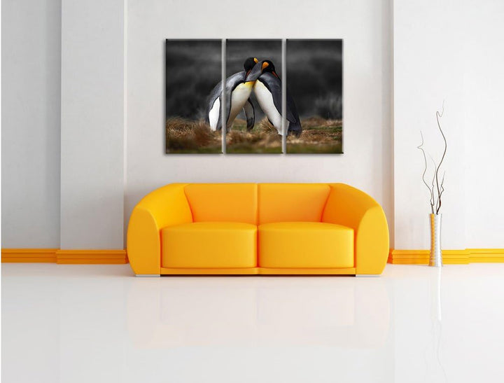 Pinguine in der Antarktis / 3-Teilig/Gesamtmass 120cm Leinwandbild bespannt auf Holzrahmen/Wandbild
