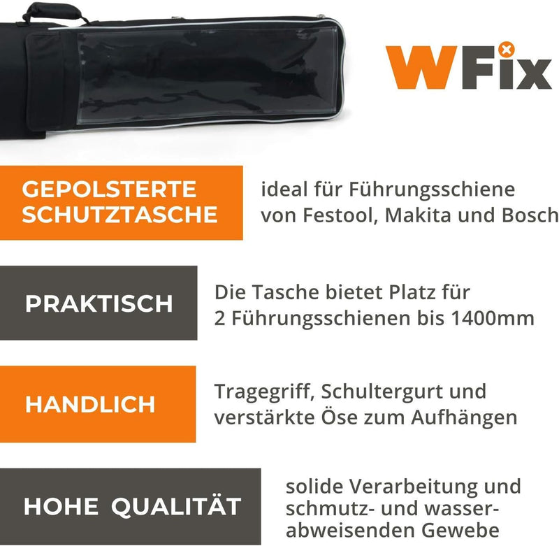 WFix Schutztasche mit Aussenfach für Universal Führungsschiene ohne Zubehör | Ideal für Führungsschi