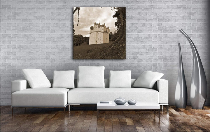 deyoli Festung in Schottland Format: 70x70 Effekt: Sepia als Leinwandbild, Motiv auf Echtholzrahmen,
