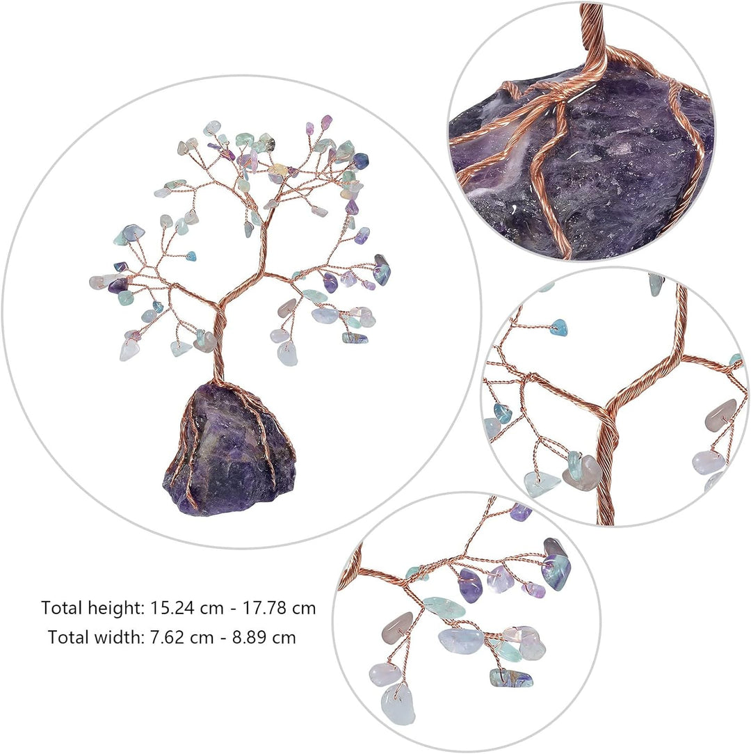 KYEYGWO Fluorite Heilung Kristall Geldbaum auf Natürlichen Amethyst Rohstein Base, Feng Shui Bonsai