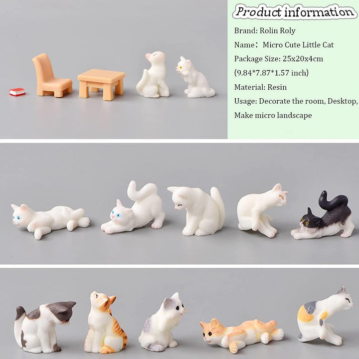 Rolin Roly 15Pcs Mini Katzen Figuren Harz Landschafts Decoration Miniatur Garten Figuren Micro Lands