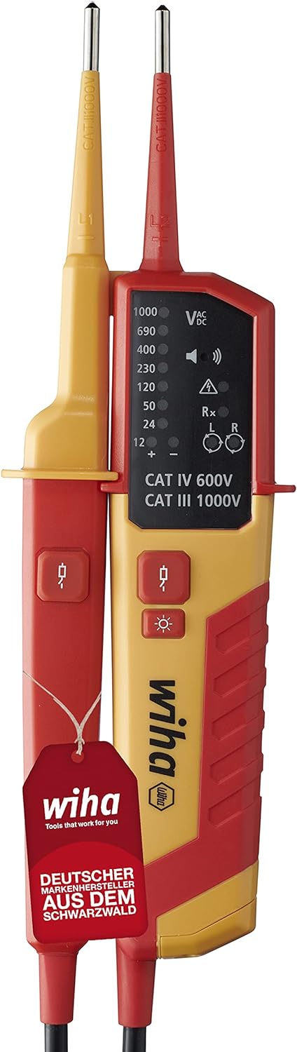 Wiha Spannungs- und Durchgangsprüfer 12 - 1.000 V AC, CAT IV inkl. 2x AAA-Batterien I mit LED-Anzeig
