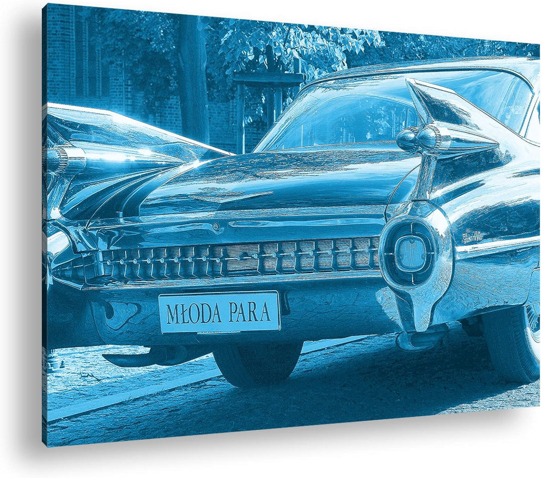 deyoli Amerikanischer Oldtimer Format 80x60 Effekt: Monocrome Blau als Leinwandbild, Motiv fertig ge