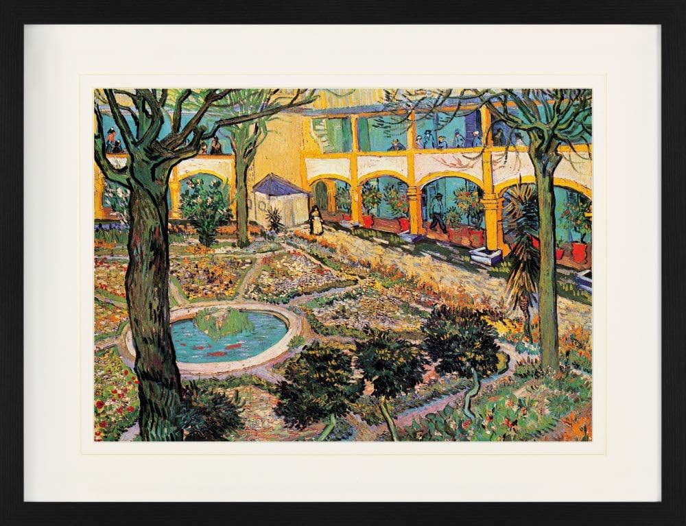 1art1 Vincent Van Gogh Poster Der Hof des Hospitals In Arles, 1889 Gerahmtes Bild Mit Edlem Passepar