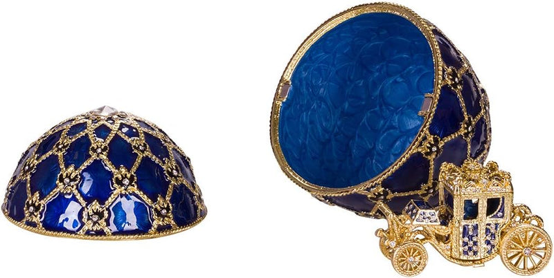 Fabergé-Stil Krönungs Ei/Schmuckkästchen mit Kutsche 19 cm blau