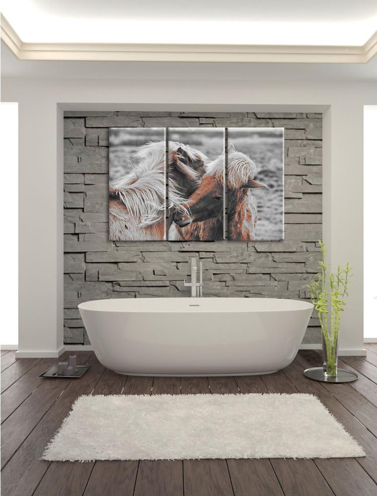 Pixxprint Islandpferde Pony als Leinwandbild | Grösse: 3 Teilig (120x80) | Wandbild| Kunstdruck | fe