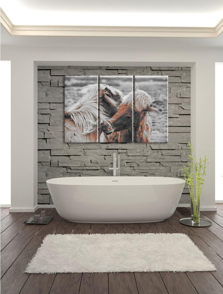 Pixxprint Islandpferde Pony als Leinwandbild | Grösse: 3 Teilig (120x80) | Wandbild| Kunstdruck | fe