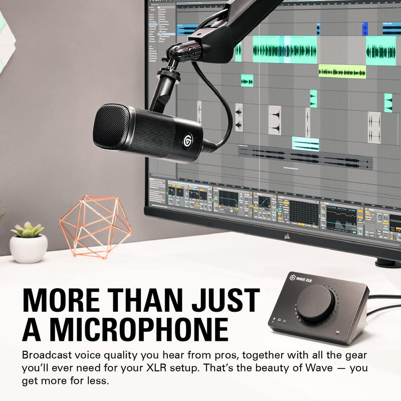 Elgato XLR-Mikrofon-Komplettpaket – Dynamisches Mikro, Schwenkarm, XLR-Kabel, USB-Schnittstelle, kos