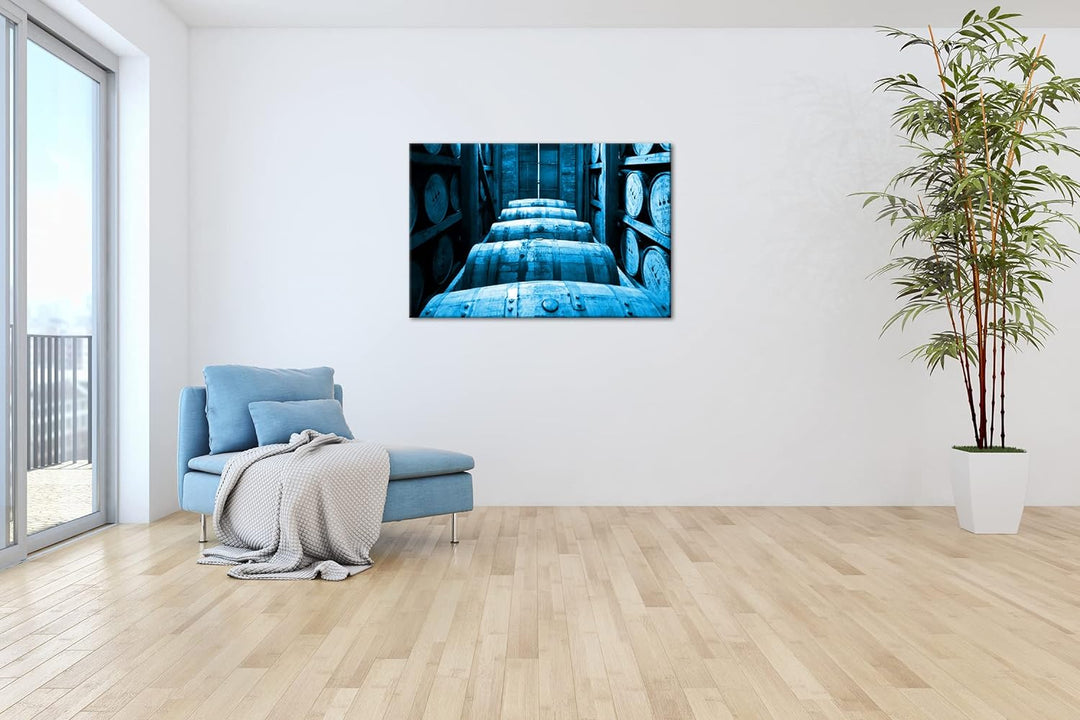 deyoli riesige Fässer in Brennerei Format 100x70 Effekt: Monocrome Blau als Leinwandbild, Motiv fert