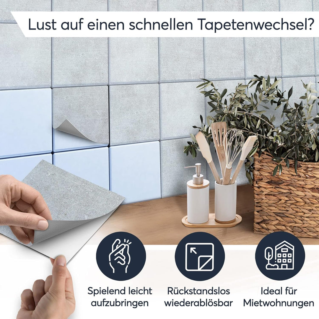 40 Stück Fliesenfolie für Küche und Bad 10x10 cm - Mosaikfliesen, Fliesensticker - Klebefolie Fliese