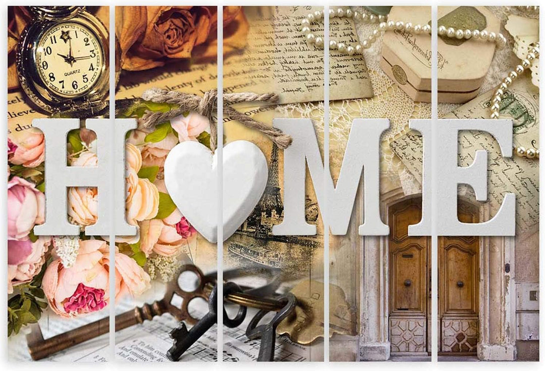 Feeby Wanddeko 5 teile Haus 150x100 cm Bilder modern Wanddekoration Wohnung Wohnzimmer Beige Deko Pa