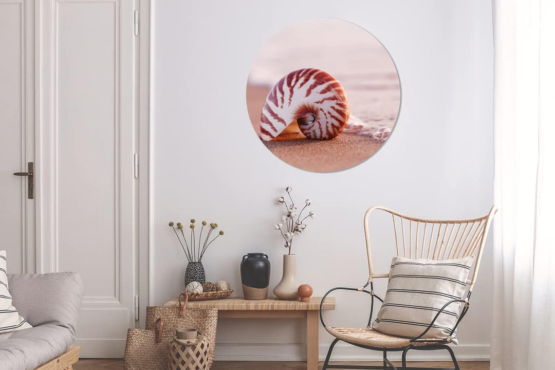 Wandbild Rund Wanddeko Deko Wohnzimmer Bilder 90x90 cm Muschel - Strand - Meer - Sand