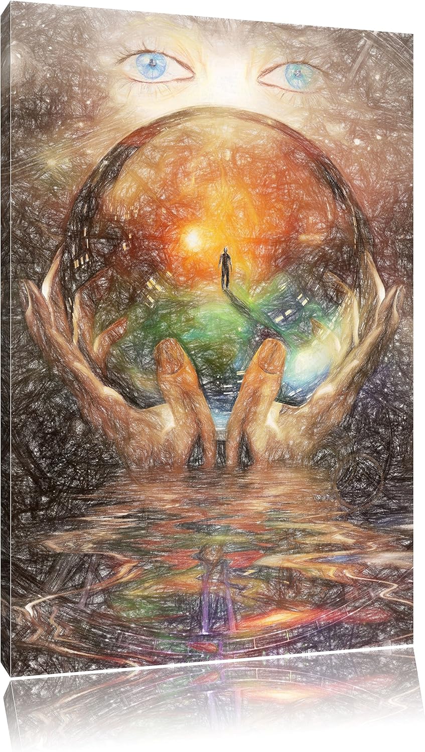 Pixxprint Glaskugel mit Hintergrund / 100x70cm Leinwandbild bespannt auf Holzrahmen/Wandbild Kunstdr