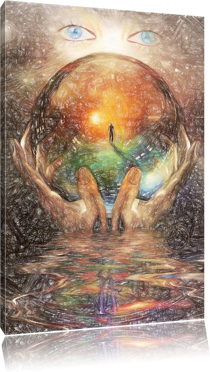 Pixxprint Glaskugel mit Hintergrund / 100x70cm Leinwandbild bespannt auf Holzrahmen/Wandbild Kunstdr