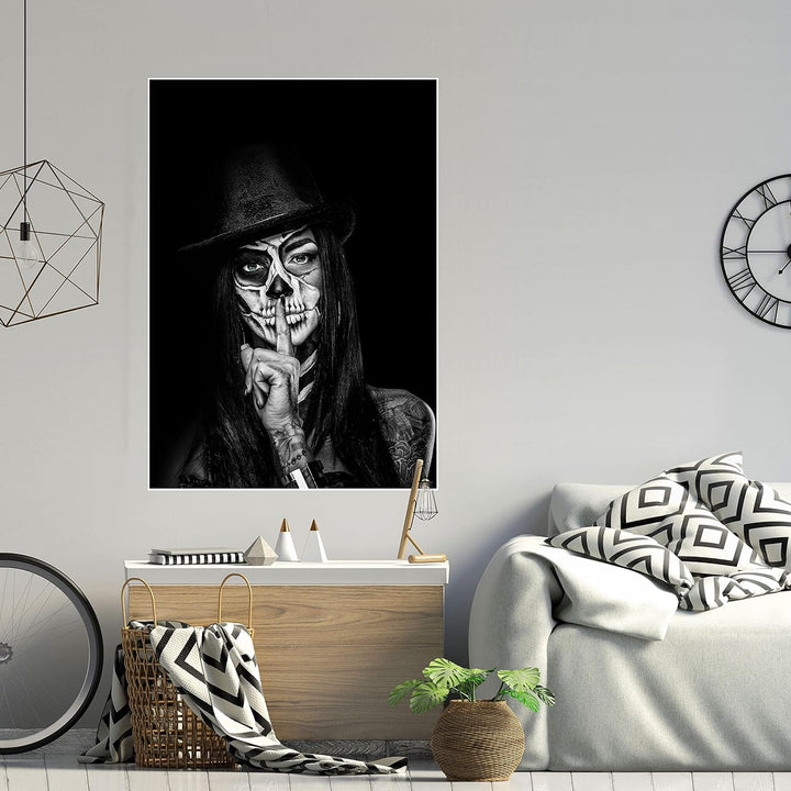 wandmotiv24 Poster als Wanddeko, Grösse Din A1, Model mit Totenkopf Makeup, Schminke, Grüne Augen, F