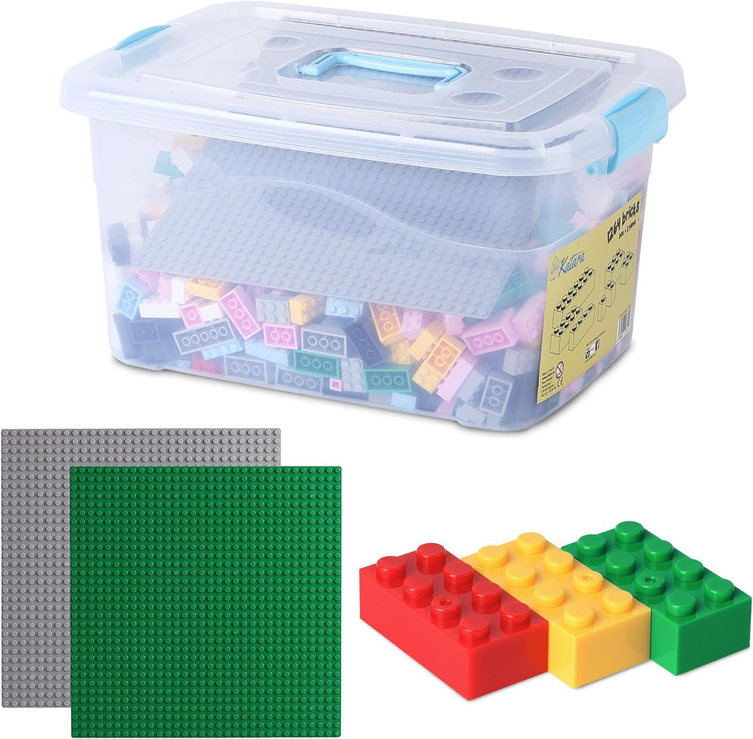 Bausteine - 1264 Stück, Kompatibel zu Allen Anderen Herstellern - Inklusive Box und Grundplatte, Bun