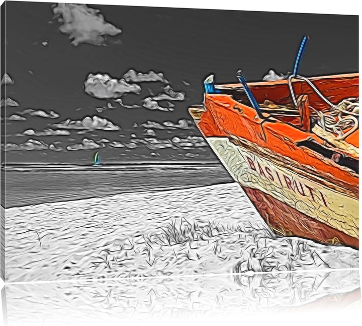 beeindruckendes Boot am Strand schwarz/weiss Deluxe Format: 100x70 cm auf Leinwand, XXL riesige Bild