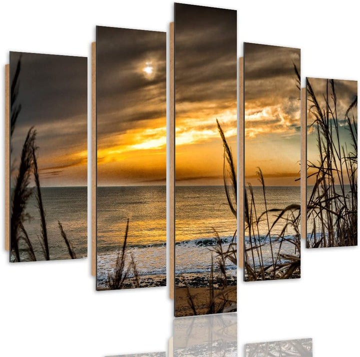 Feeby Wandbild Natur 150x100 cm Deco Panel 5 Teilig XXL Kunstdruck Gras Meer braun Deco Panel XXL 15