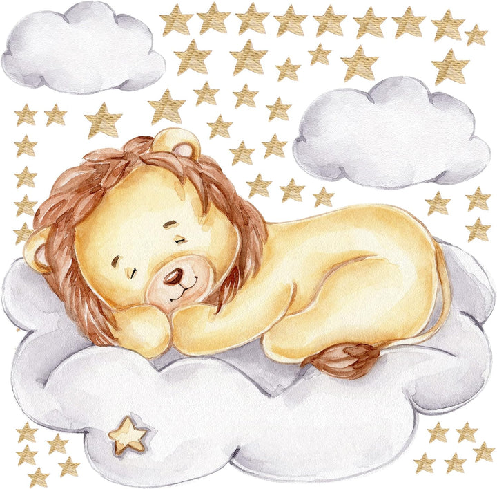 WANDKIND Löwe auf der Wolke V317 | handgezeichnet | AUFKLEBER Kindergarten | Wandsticker Kinderzimme