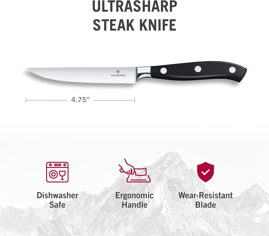 Victorinox, Grand Maître, Profi Steakmesser-Set, 2-teilig, Extra Scharfe Klinge, Wellenschliff, 12 c