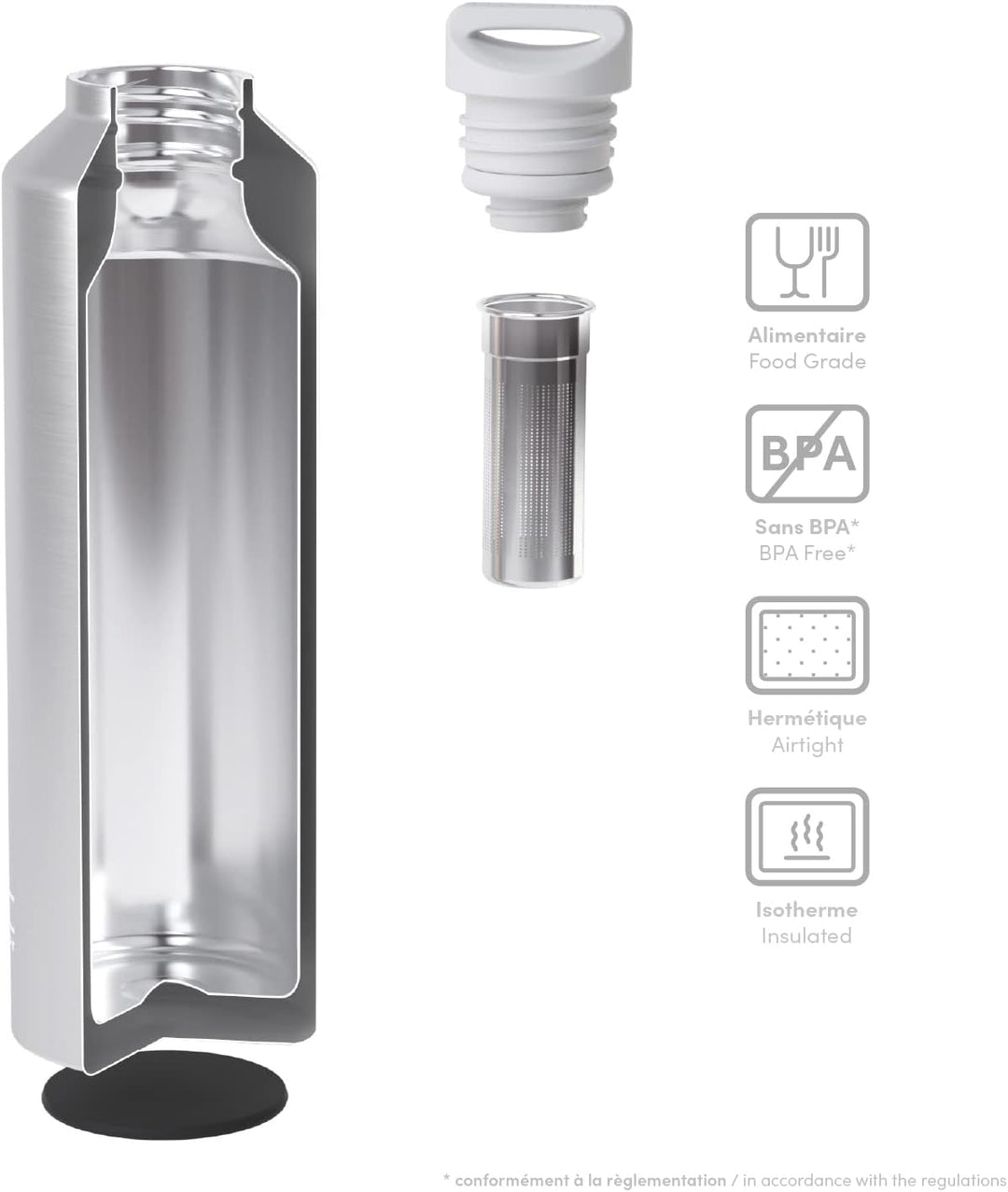 MONBENTO - Isotherme Wasser Flasche MB Steel Silver 500ml - Edelstahl - Auslaufsicher - Infusor - Hä